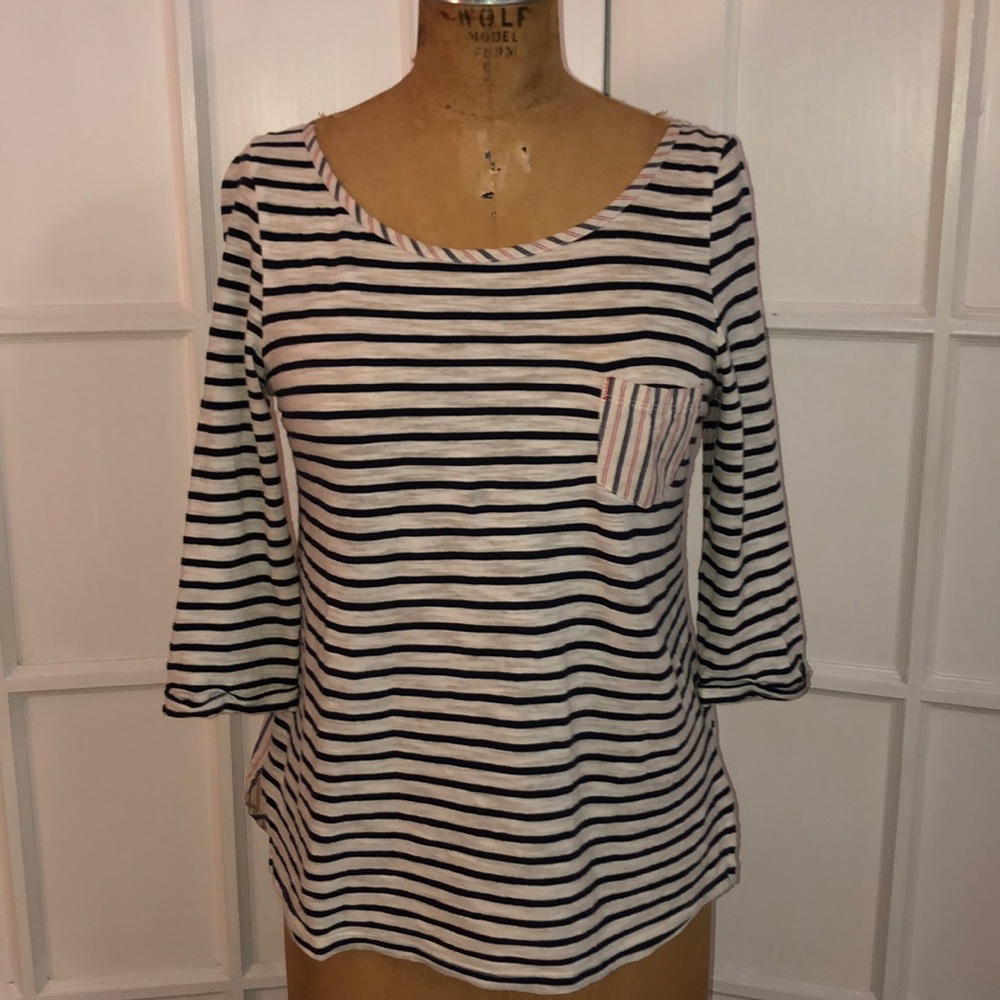 Anthro Postmark Striped Button Back Pocket T - image 2